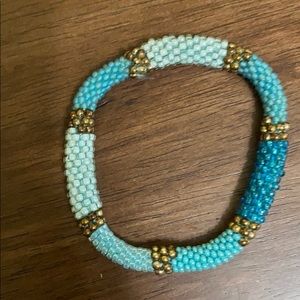 Blue and silver beaded bracelet